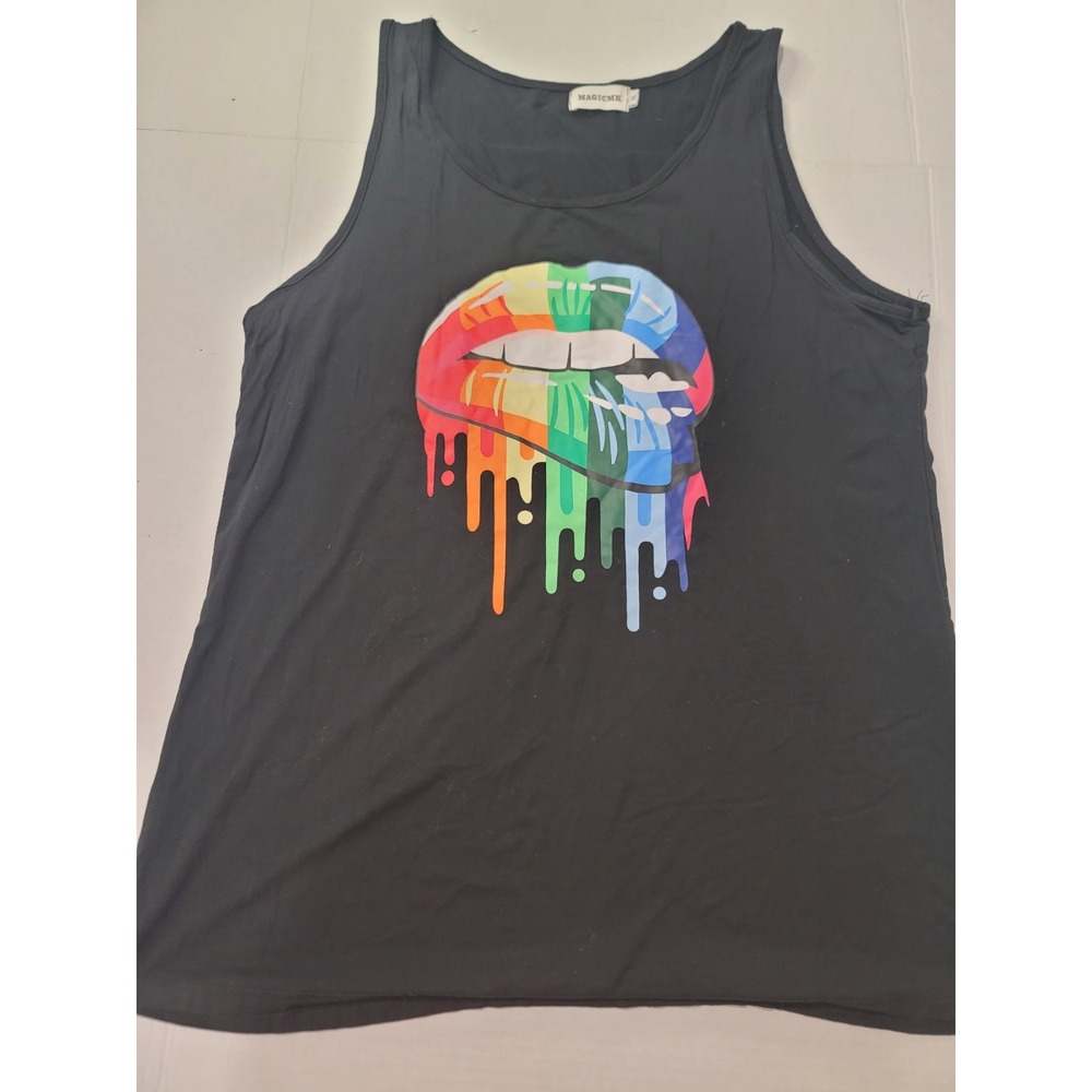 Magicmk Tank Rainbow Bit Lip Size XL excellent shape statement tank top